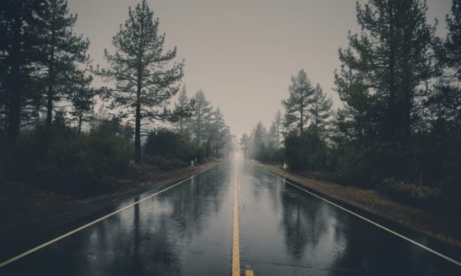 Road with rain on it.